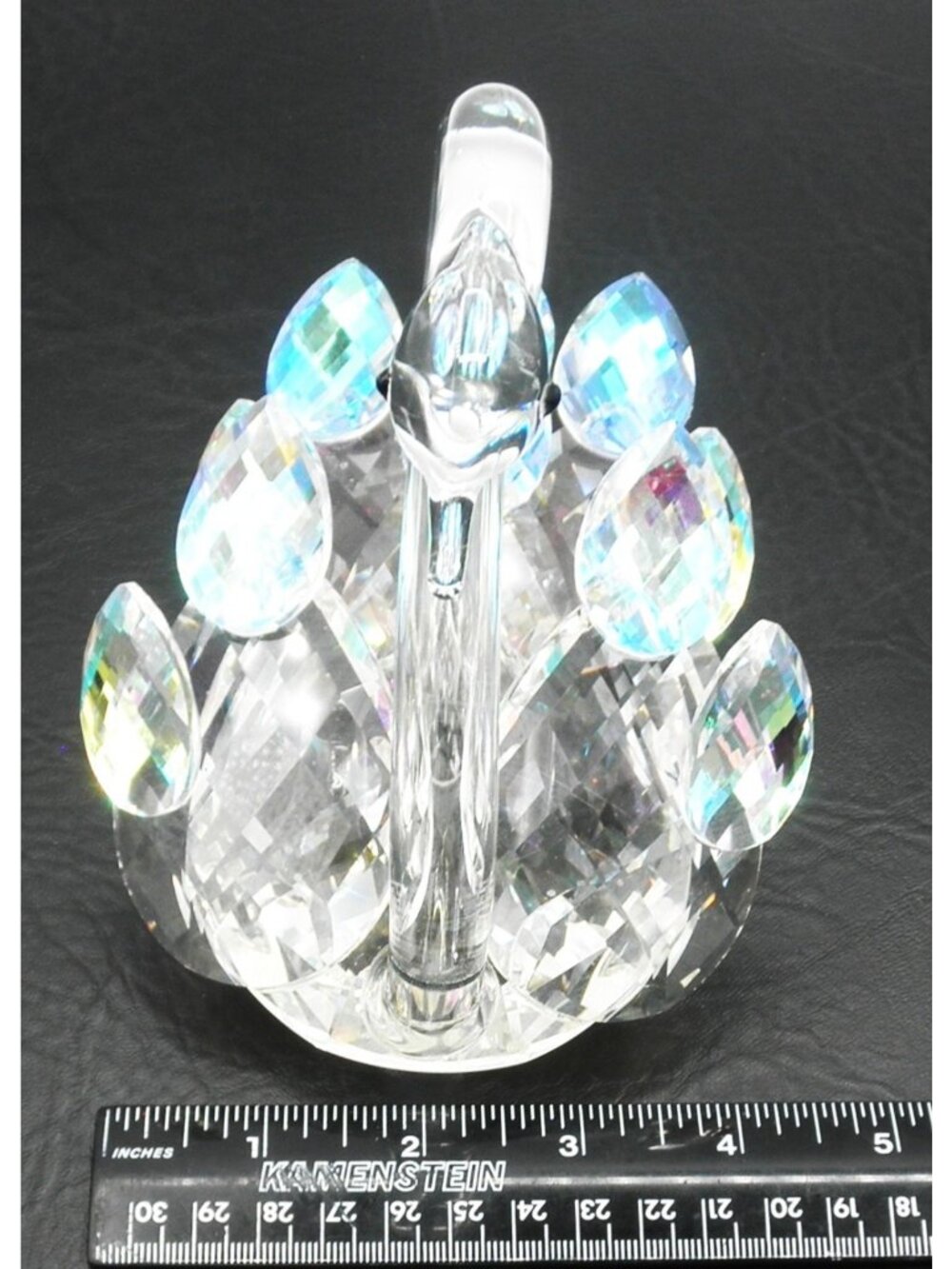 Art Glass Swan Figurine Bedazzled with Large Dichroic Faceted Crystals Stunning! - Picture 9 of 11
